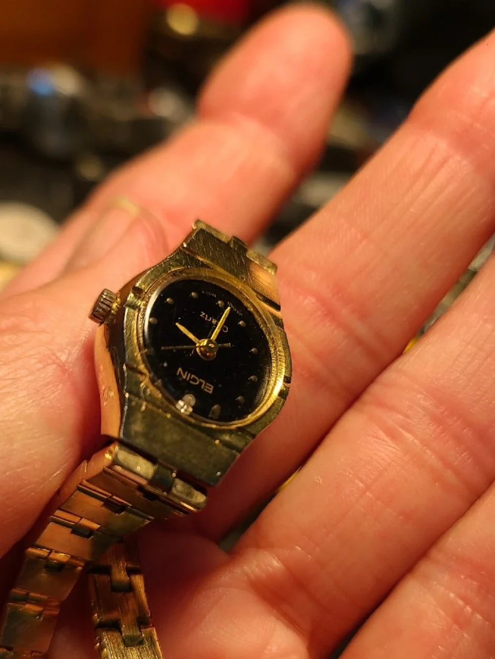 Petite Elgin Gold-Tone Black Dial Quartz Women's Watch
